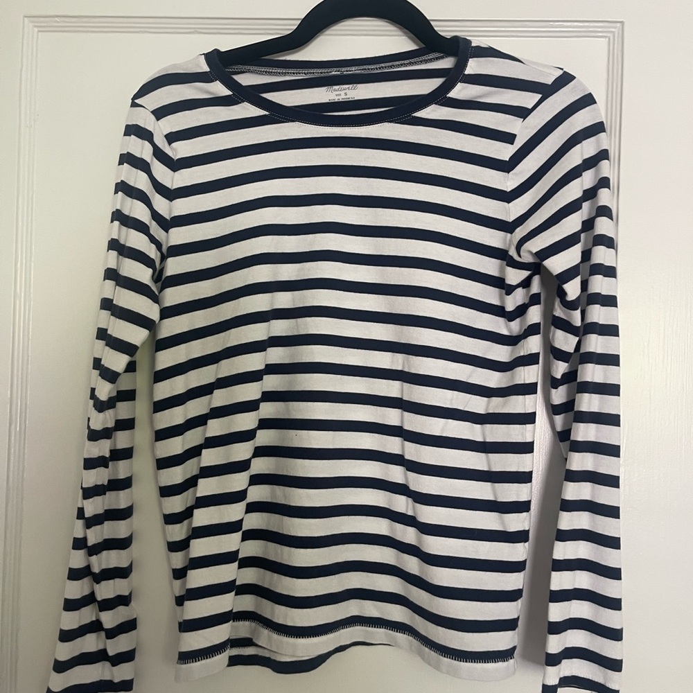 Madewell Black and White Striped Long Sleeve Tee